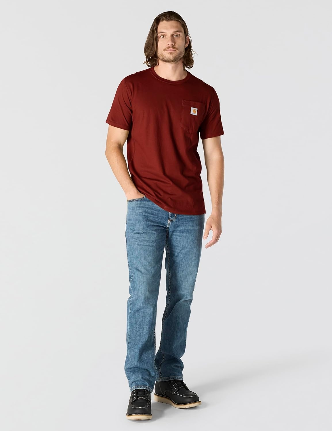image:imageCarhartt Mens Force Relaxed Fit Midweight ShortSleeve Pocket TShirtDark Spice Red Heather