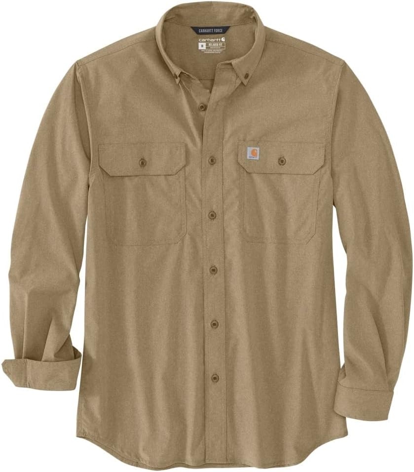 image:imageCarhartt Mens Force Sun Defender Chambray Relaxed Ls ShirtDark Khaki