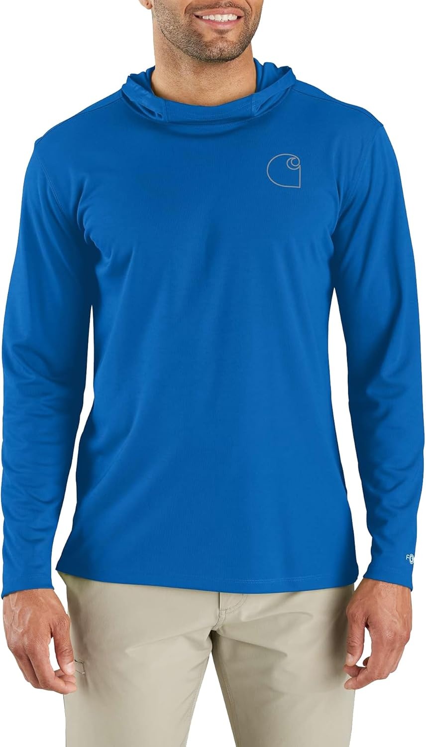 image:imageCarhartt Mens Force Sun Defender Lightweight LongSleeve Hooded Logo Graphic TShirtBeacon Blue