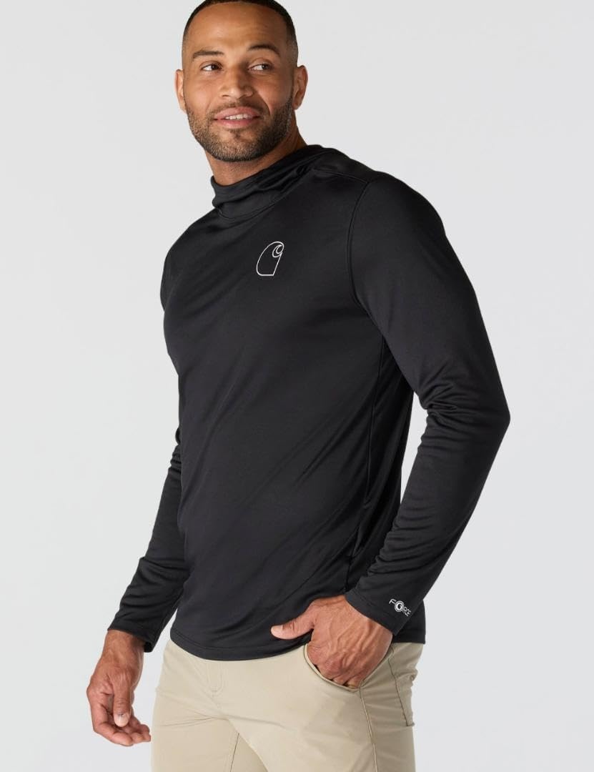 image:imageCarhartt Mens Force Sun Defender Lightweight LongSleeve Hooded Logo Graphic TShirtBlack