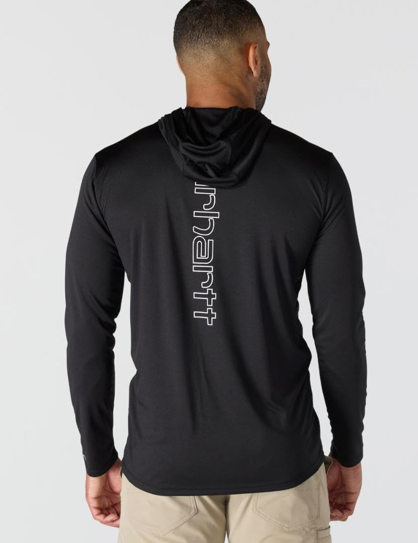 image:imageCarhartt Mens Force Sun Defender Lightweight LongSleeve Hooded Logo Graphic TShirtBlack