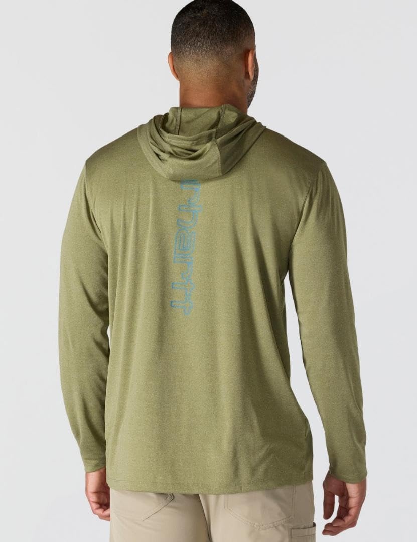 image:imageCarhartt Mens Force Sun Defender Lightweight LongSleeve Hooded Logo Graphic TShirtDark Bronzed Green Heather