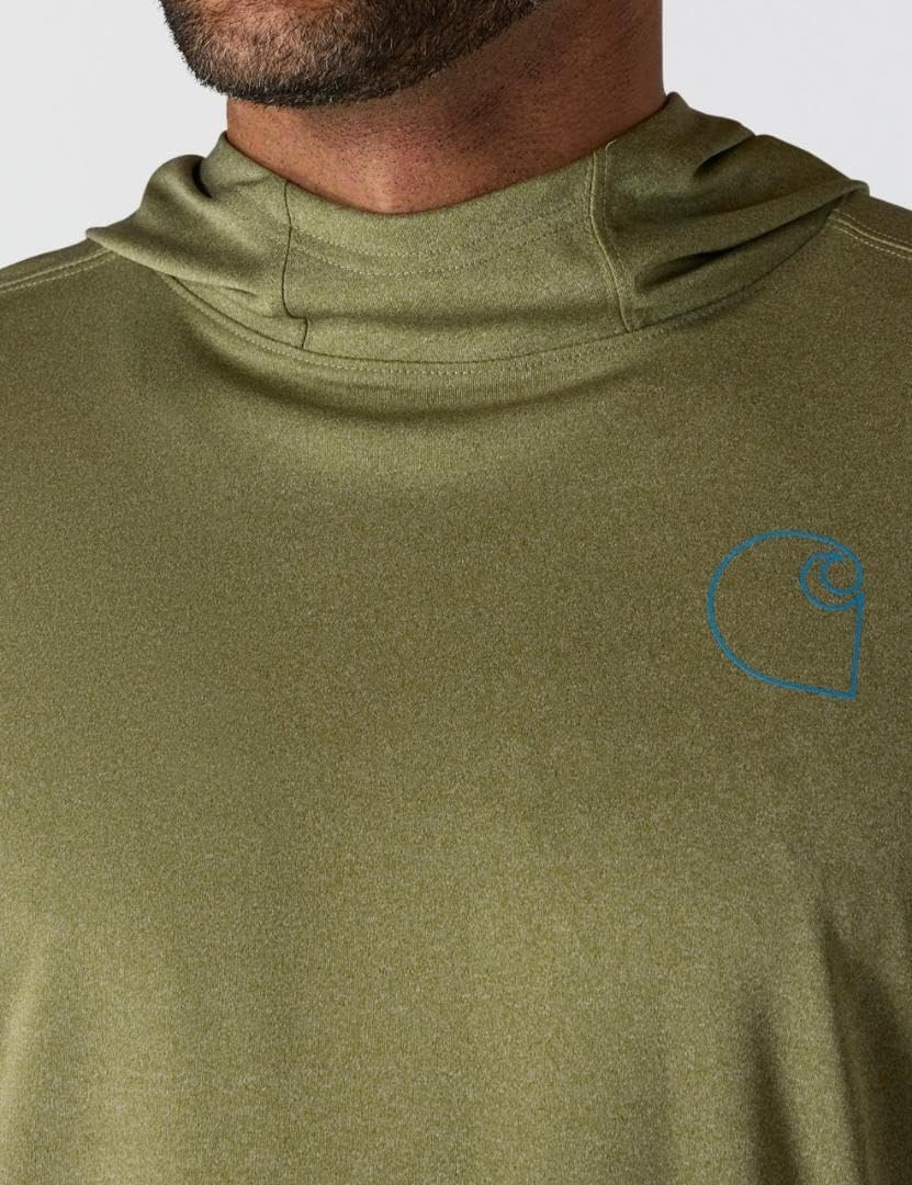 image:imageCarhartt Mens Force Sun Defender Lightweight LongSleeve Hooded Logo Graphic TShirtDark Bronzed Green Heather