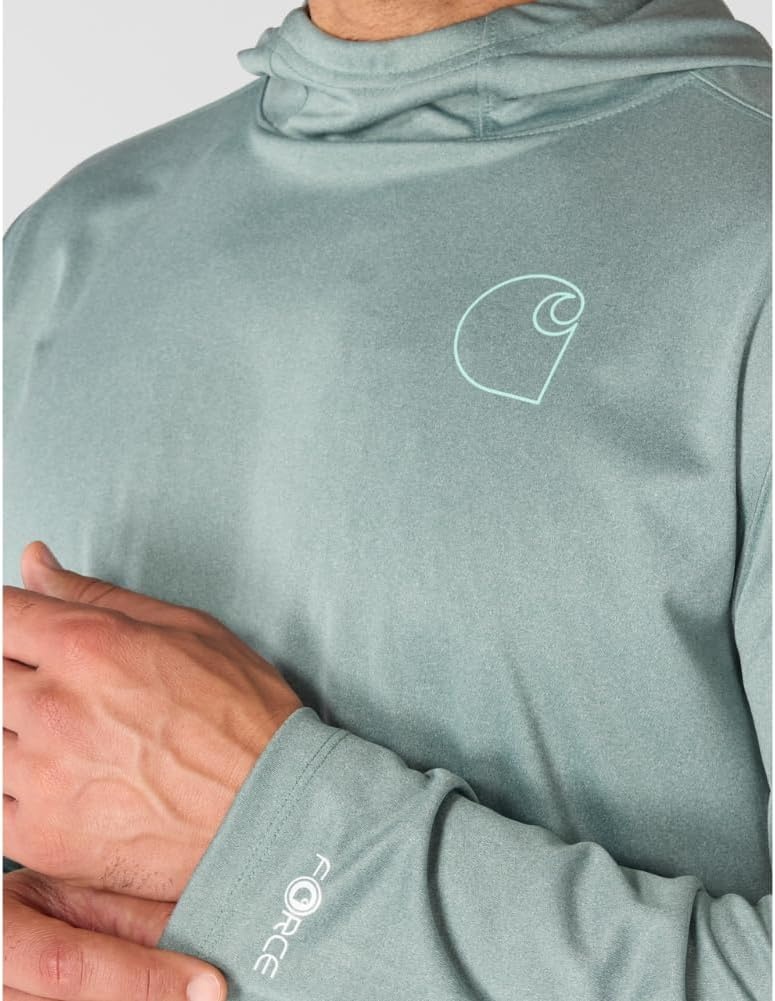 image:imageCarhartt Mens Force Sun Defender Lightweight LongSleeve Hooded Logo Graphic TShirtGreen Slate Heather