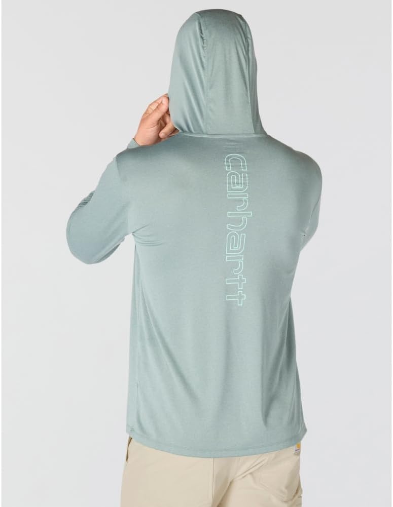 image:imageCarhartt Mens Force Sun Defender Lightweight LongSleeve Hooded Logo Graphic TShirtGreen Slate Heather