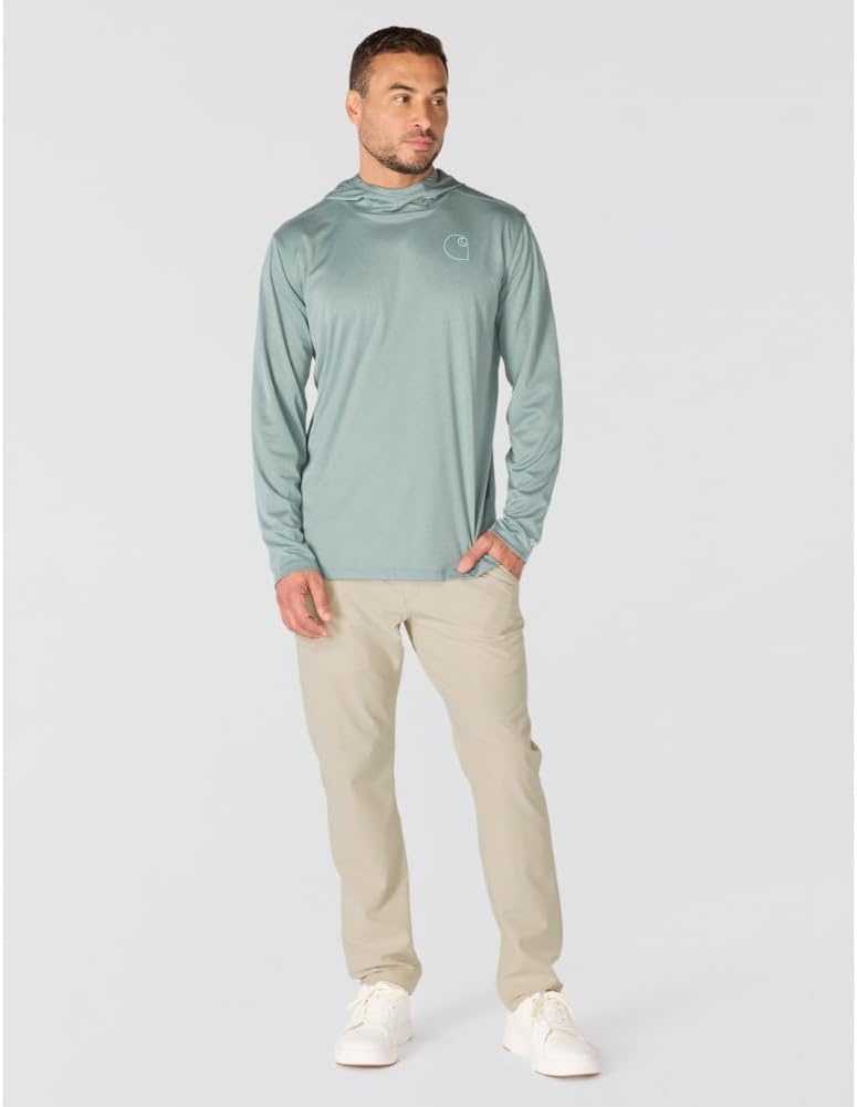 image:imageCarhartt Mens Force Sun Defender Lightweight LongSleeve Hooded Logo Graphic TShirtGreen Slate Heather