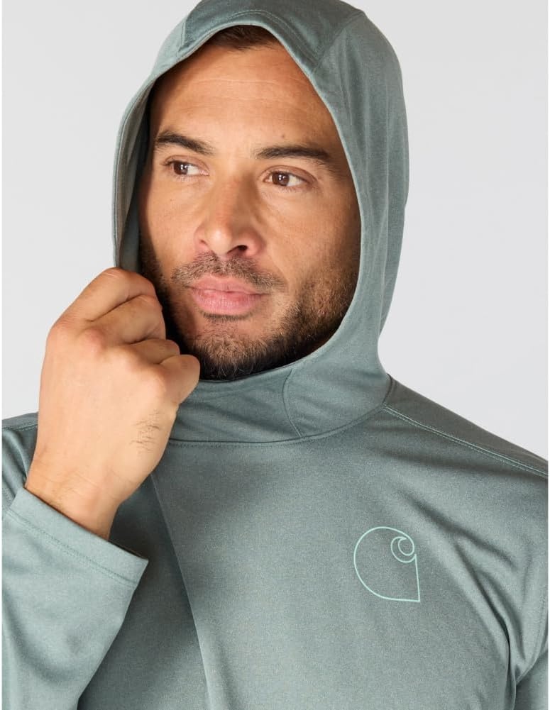 image:imageCarhartt Mens Force Sun Defender Lightweight LongSleeve Hooded Logo Graphic TShirtGreen Slate Heather