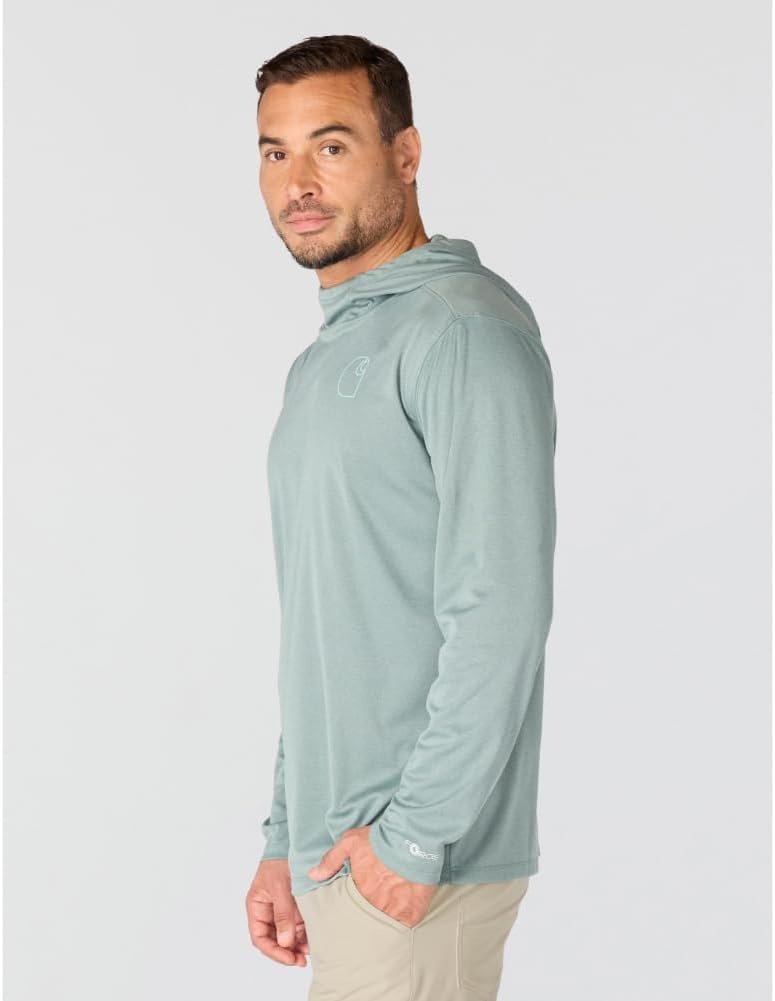 image:imageCarhartt Mens Force Sun Defender Lightweight LongSleeve Hooded Logo Graphic TShirtGreen Slate Heather