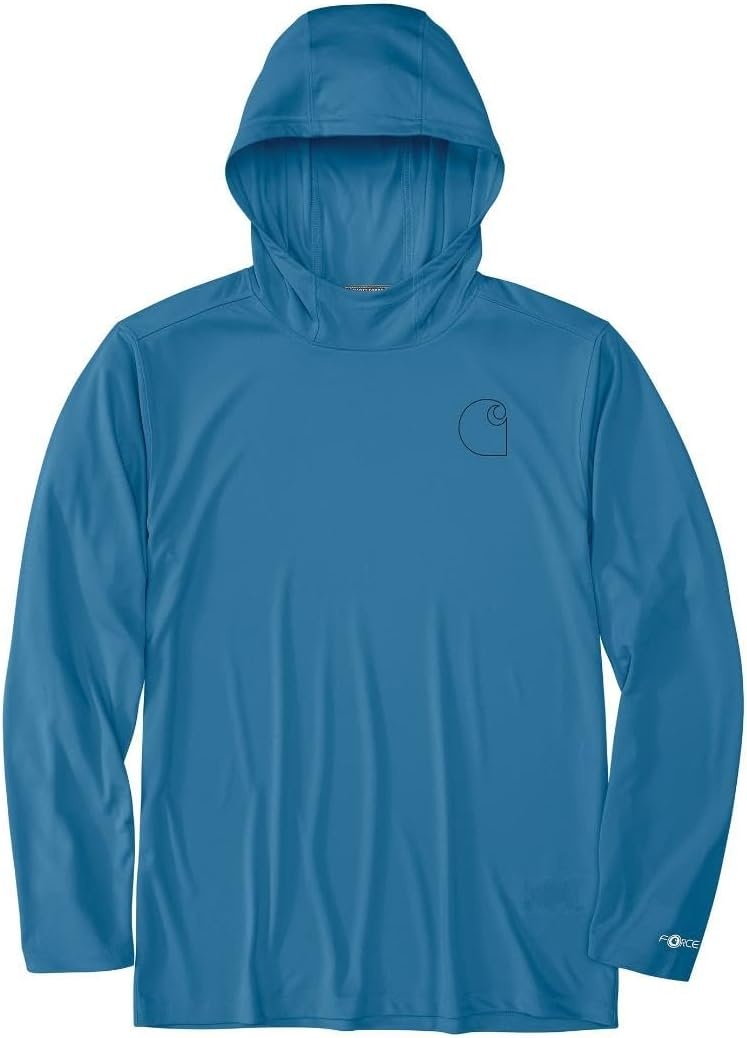 image:imageCarhartt Mens Force Sun Defender Lightweight LongSleeve Hooded Logo Graphic TShirtHorizon Blue Heather