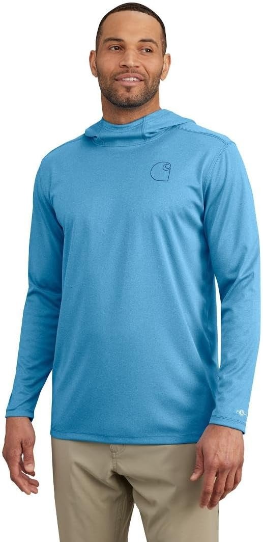 image:imageCarhartt Mens Force Sun Defender Lightweight LongSleeve Hooded Logo Graphic TShirtHorizon Blue Heather