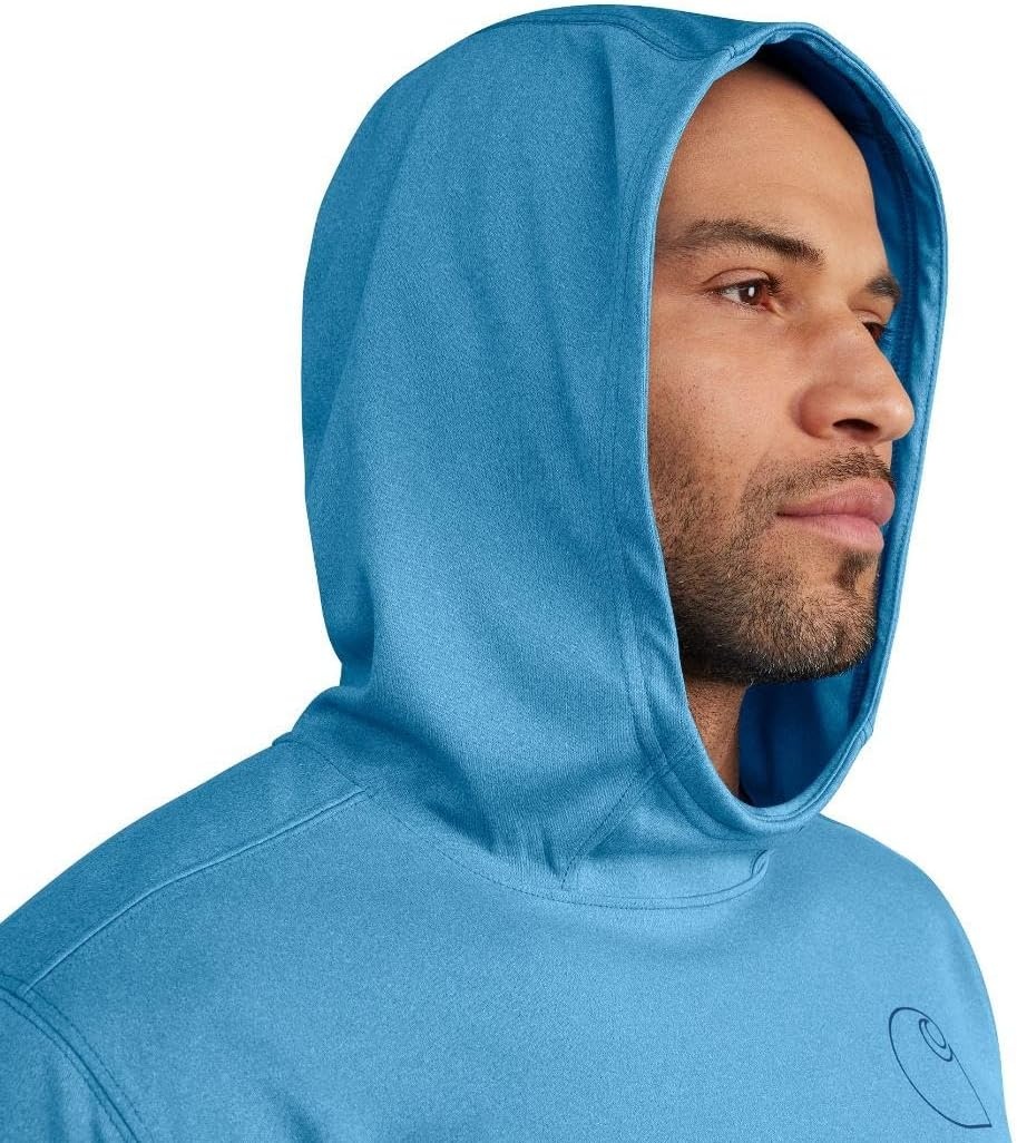 image:imageCarhartt Mens Force Sun Defender Lightweight LongSleeve Hooded Logo Graphic TShirtHorizon Blue Heather