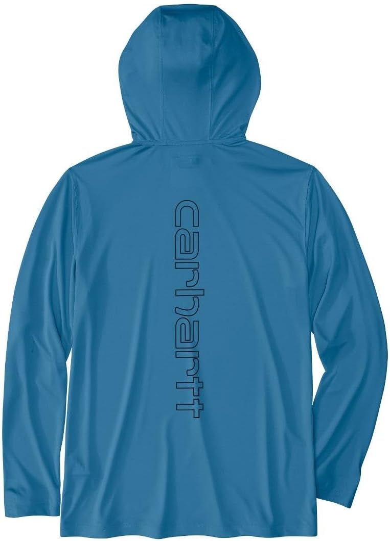 image:imageCarhartt Mens Force Sun Defender Lightweight LongSleeve Hooded Logo Graphic TShirtHorizon Blue Heather