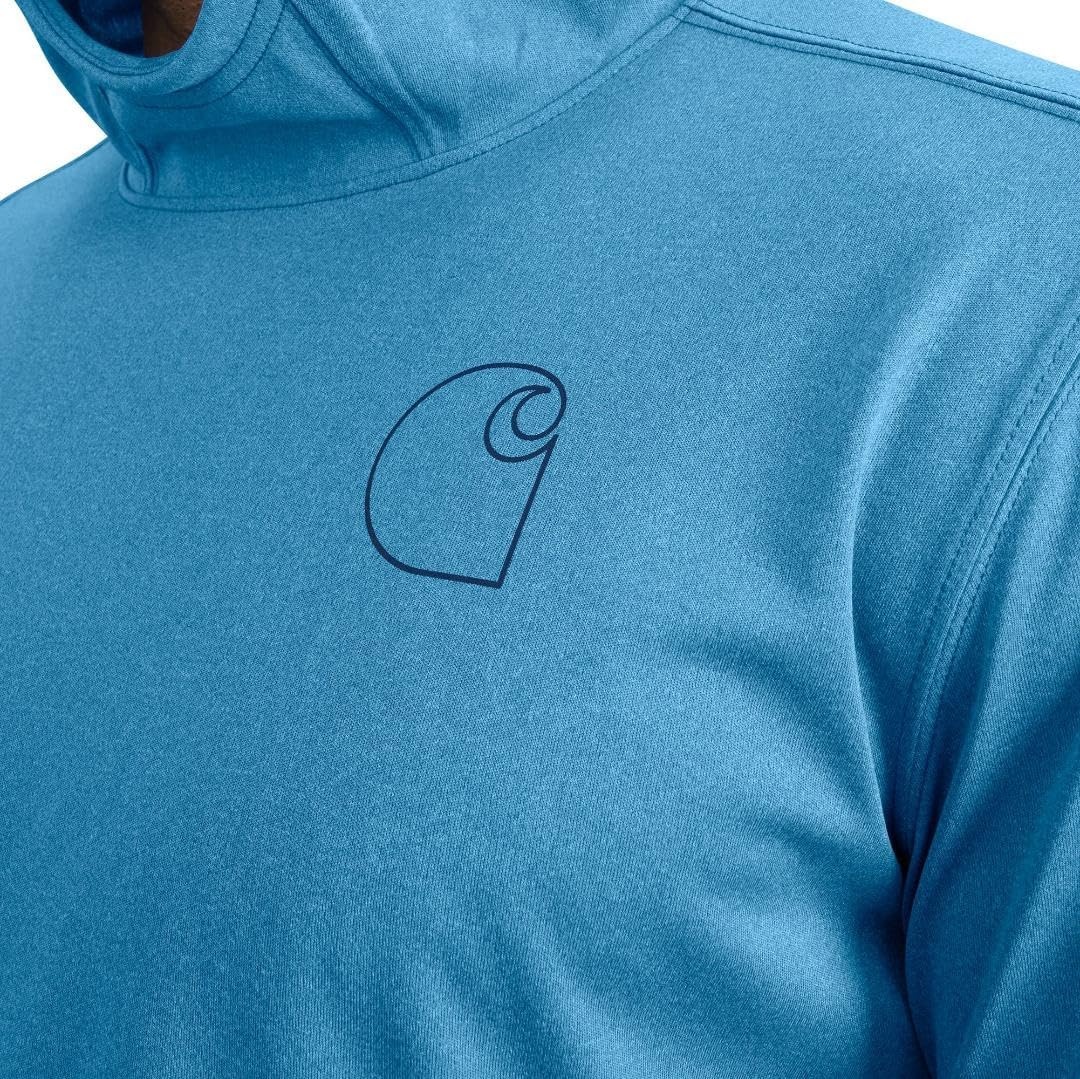 image:imageCarhartt Mens Force Sun Defender Lightweight LongSleeve Hooded Logo Graphic TShirtHorizon Blue Heather