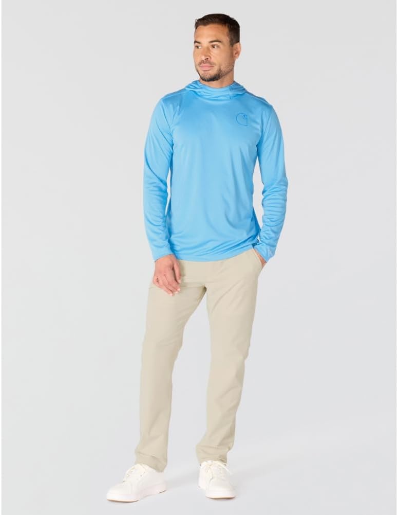 image:imageCarhartt Mens Force Sun Defender Lightweight LongSleeve Hooded Logo Graphic TShirtTranquil Blue Heather