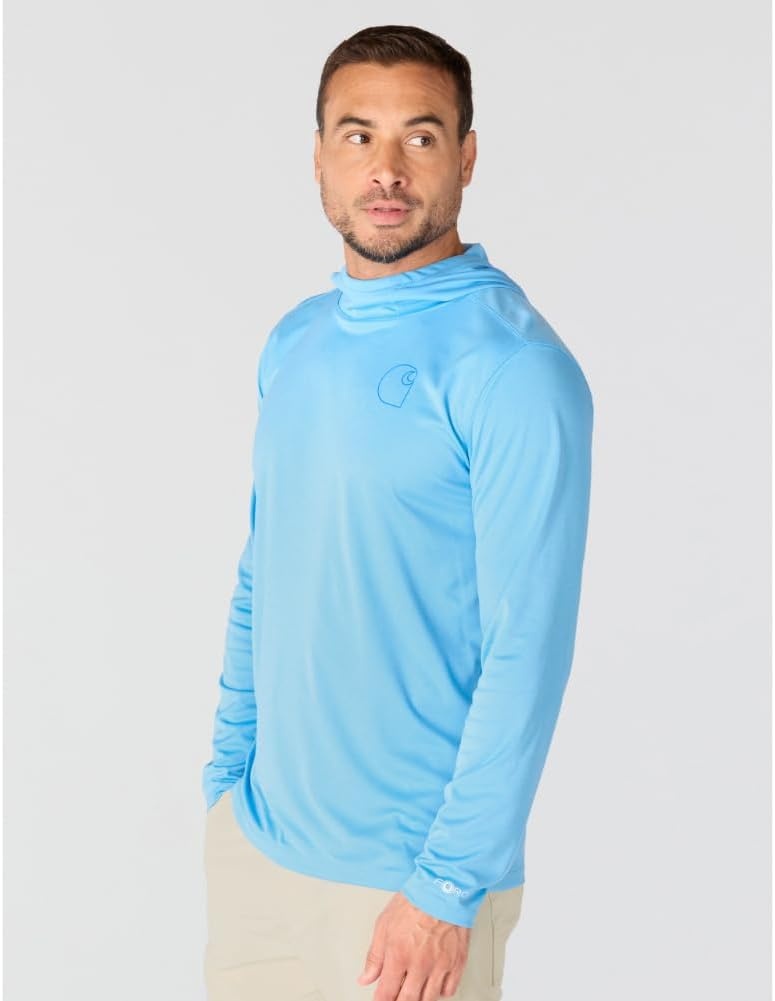 image:imageCarhartt Mens Force Sun Defender Lightweight LongSleeve Hooded Logo Graphic TShirtTranquil Blue Heather