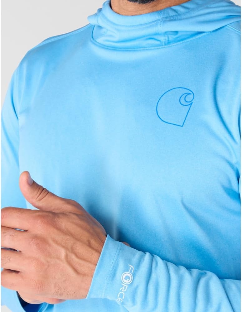 image:imageCarhartt Mens Force Sun Defender Lightweight LongSleeve Hooded Logo Graphic TShirtTranquil Blue Heather