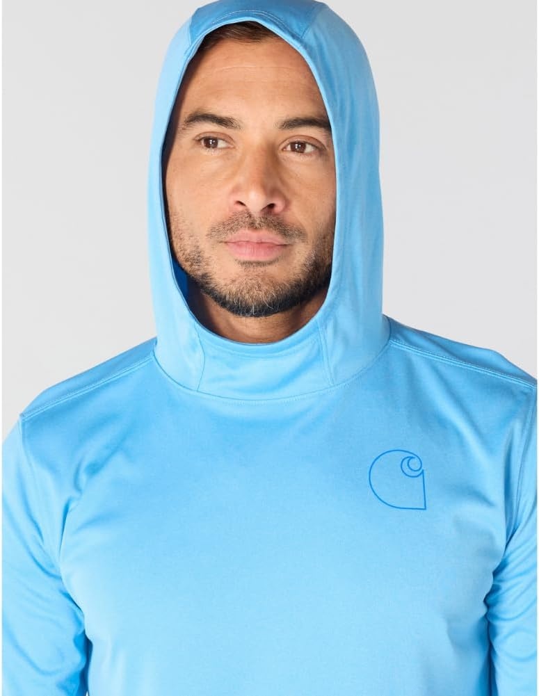 image:imageCarhartt Mens Force Sun Defender Lightweight LongSleeve Hooded Logo Graphic TShirtTranquil Blue Heather