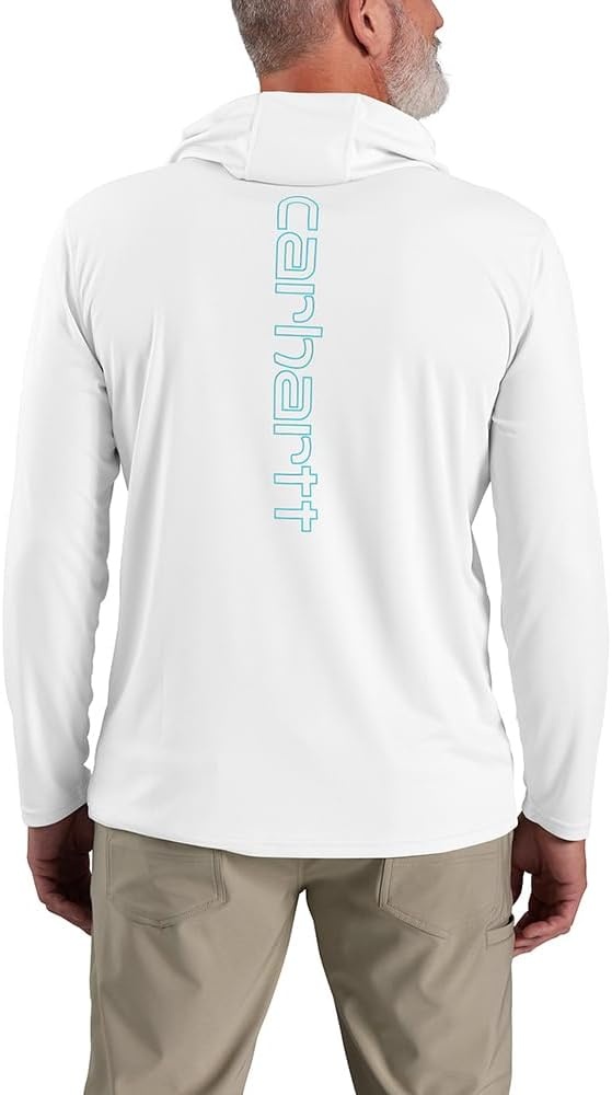 image:imageCarhartt Mens Force Sun Defender Lightweight LongSleeve Hooded Logo Graphic TShirtWhite