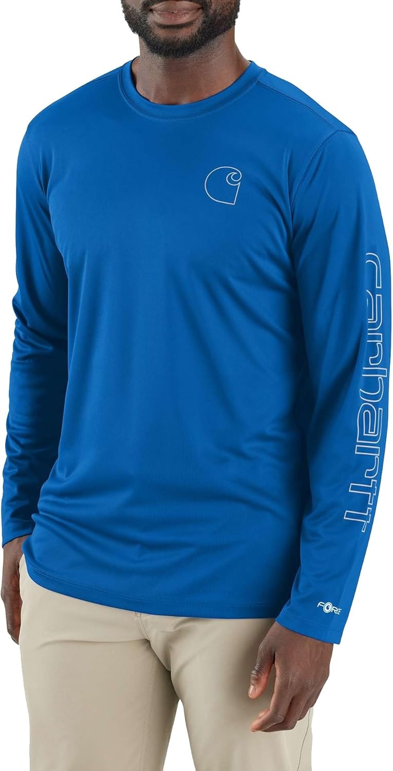 image:imageCarhartt Mens Force Sun Defender Lightweight LongSleeve Logo Graphic TShirtBeacon Blue