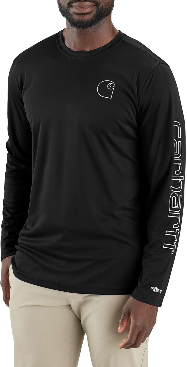 image:imageCarhartt Mens Force Sun Defender Lightweight LongSleeve Logo Graphic TShirtBlack