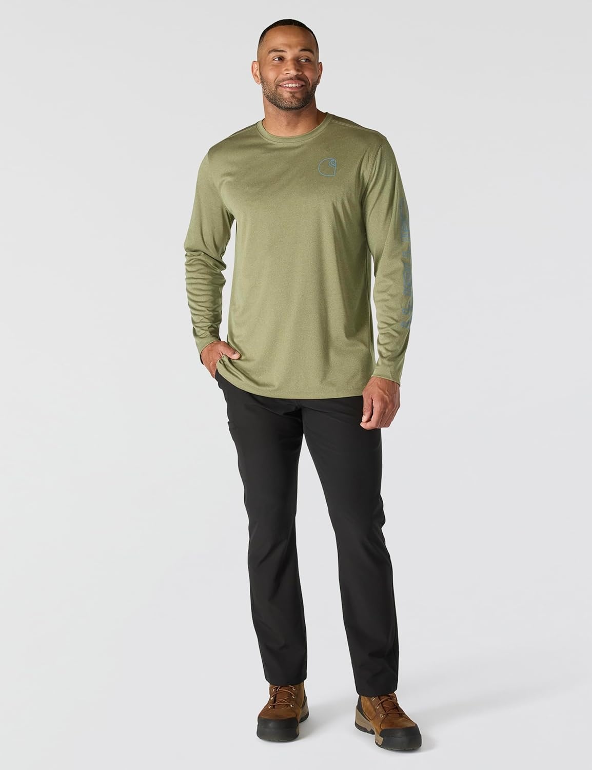 image:imageCarhartt Mens Force Sun Defender Lightweight LongSleeve Logo Graphic TShirtDark Bronzed Green Heather