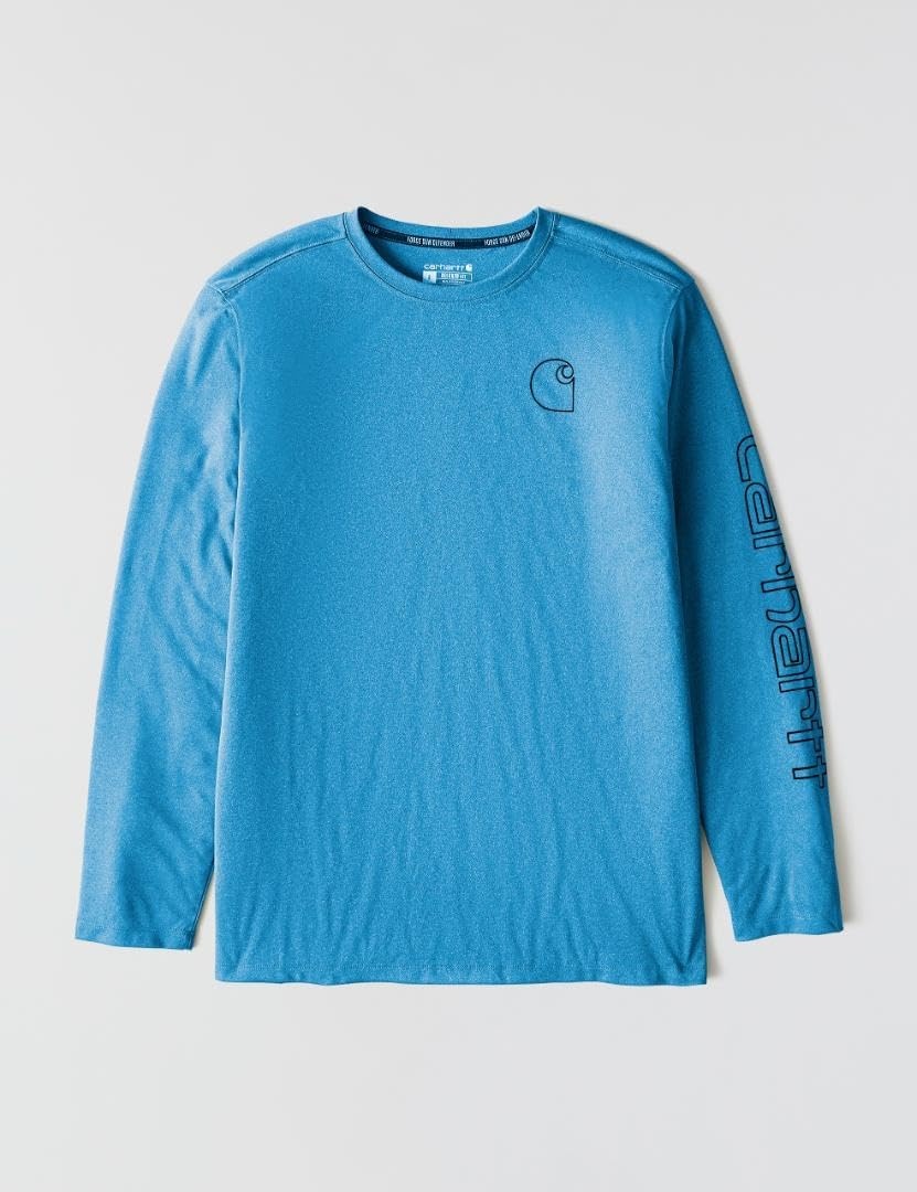 image:imageCarhartt Mens Force Sun Defender Lightweight LongSleeve Logo Graphic TShirtHorizon Blue Heather
