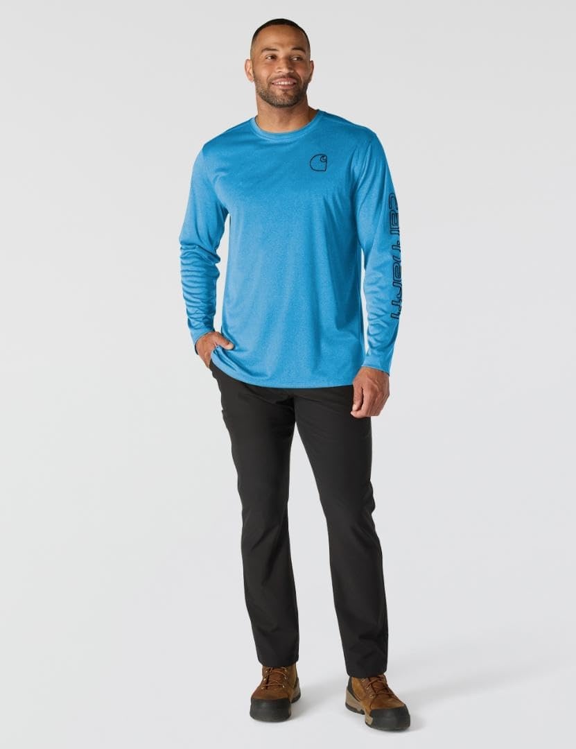 image:imageCarhartt Mens Force Sun Defender Lightweight LongSleeve Logo Graphic TShirtHorizon Blue Heather