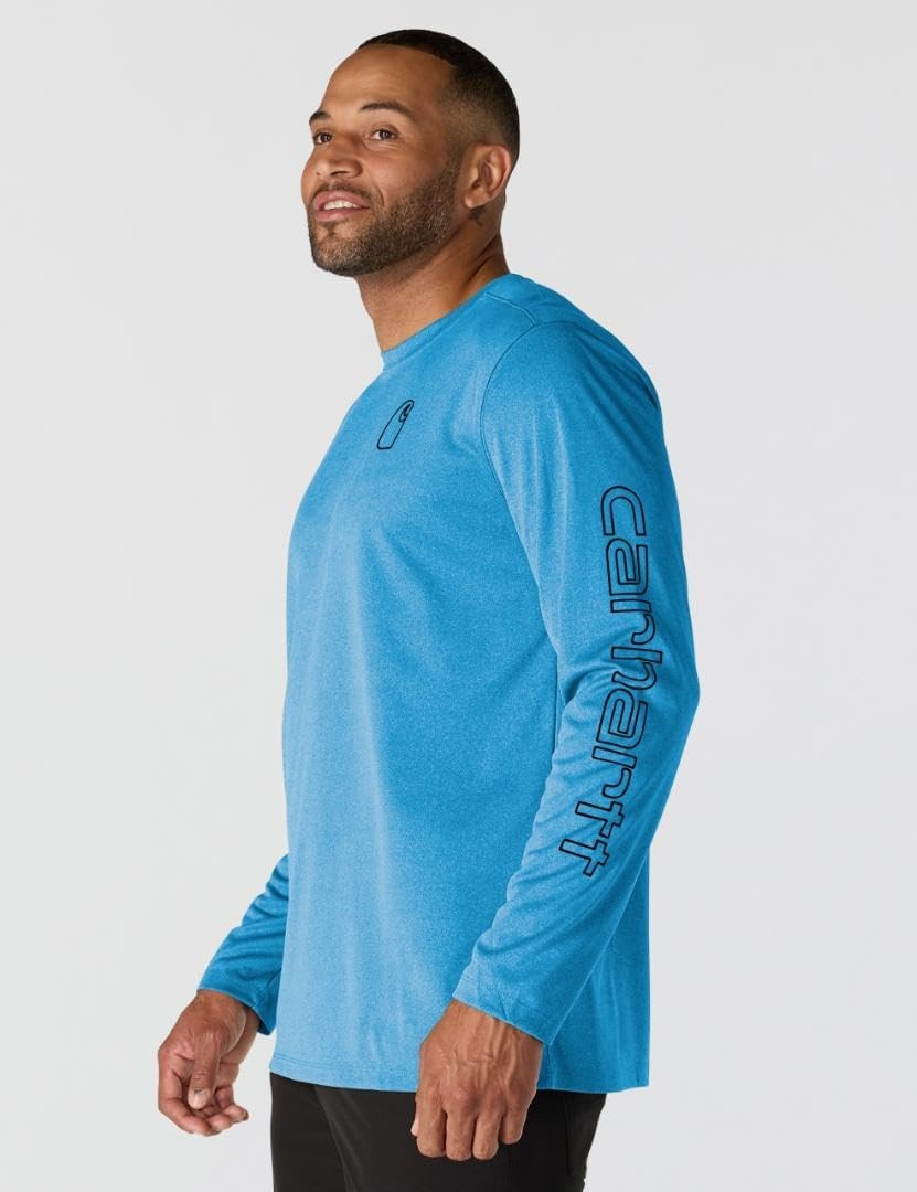 image:imageCarhartt Mens Force Sun Defender Lightweight LongSleeve Logo Graphic TShirtHorizon Blue Heather