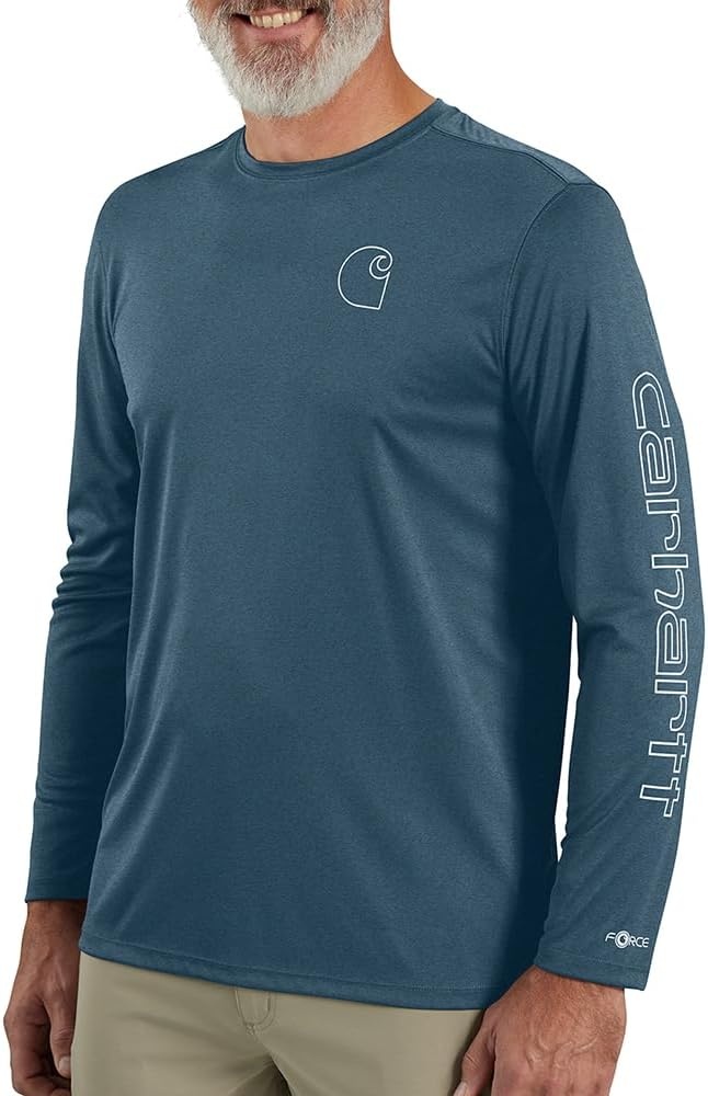 image:imageCarhartt Mens Force Sun Defender Lightweight LongSleeve Logo Graphic TShirtStorm Blue Heather