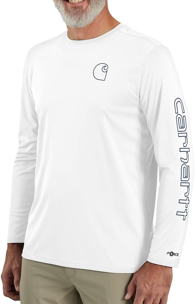 image:imageCarhartt Mens Force Sun Defender Lightweight LongSleeve Logo Graphic TShirtWhiteNavy