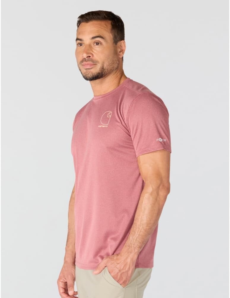 image:imageCarhartt Mens Force Sun Defender Lightweight ShortSleeve Logo Graphic TShirtAmber Terrain Heather