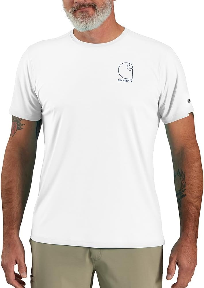 image:imageCarhartt Mens Force Sun Defender Lightweight ShortSleeve Logo Graphic TShirtWhiteNavy