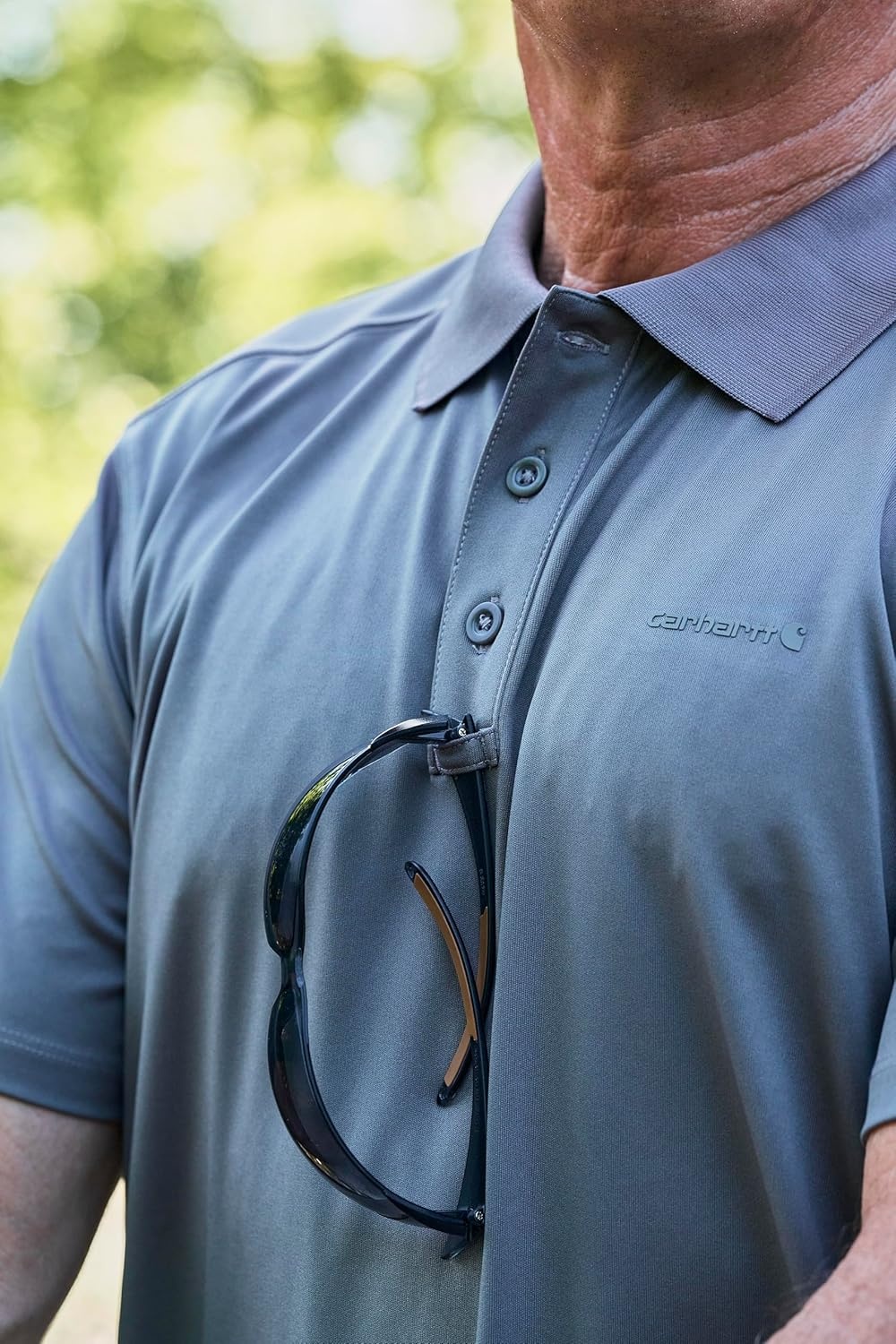 image:imageCarhartt Mens Force Sun Defender Relaxed Fit Lightweight ShortSleeve PoloStorm Blue Heather
