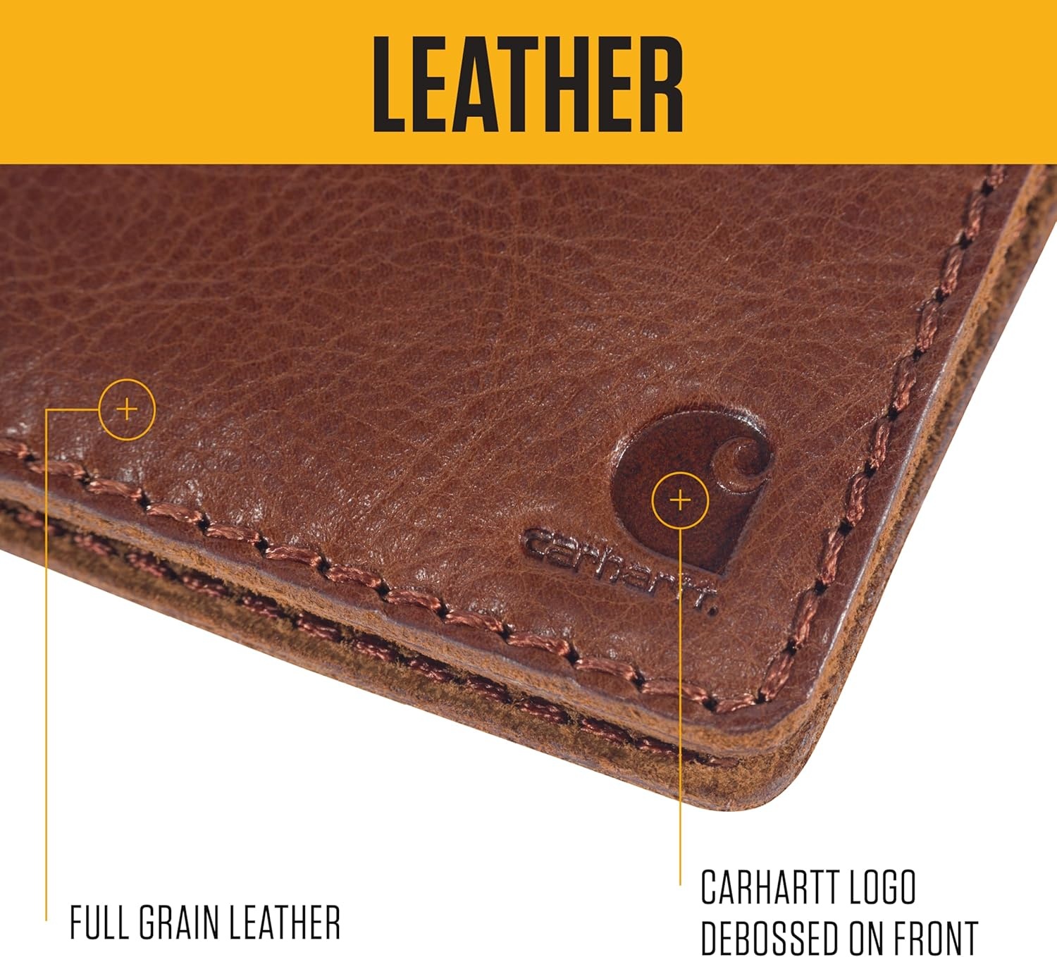 image:imageCarhartt Mens Full Grain Patina Leather Wallets Bifold and Front Pocket OptionsBlack Front Pocket