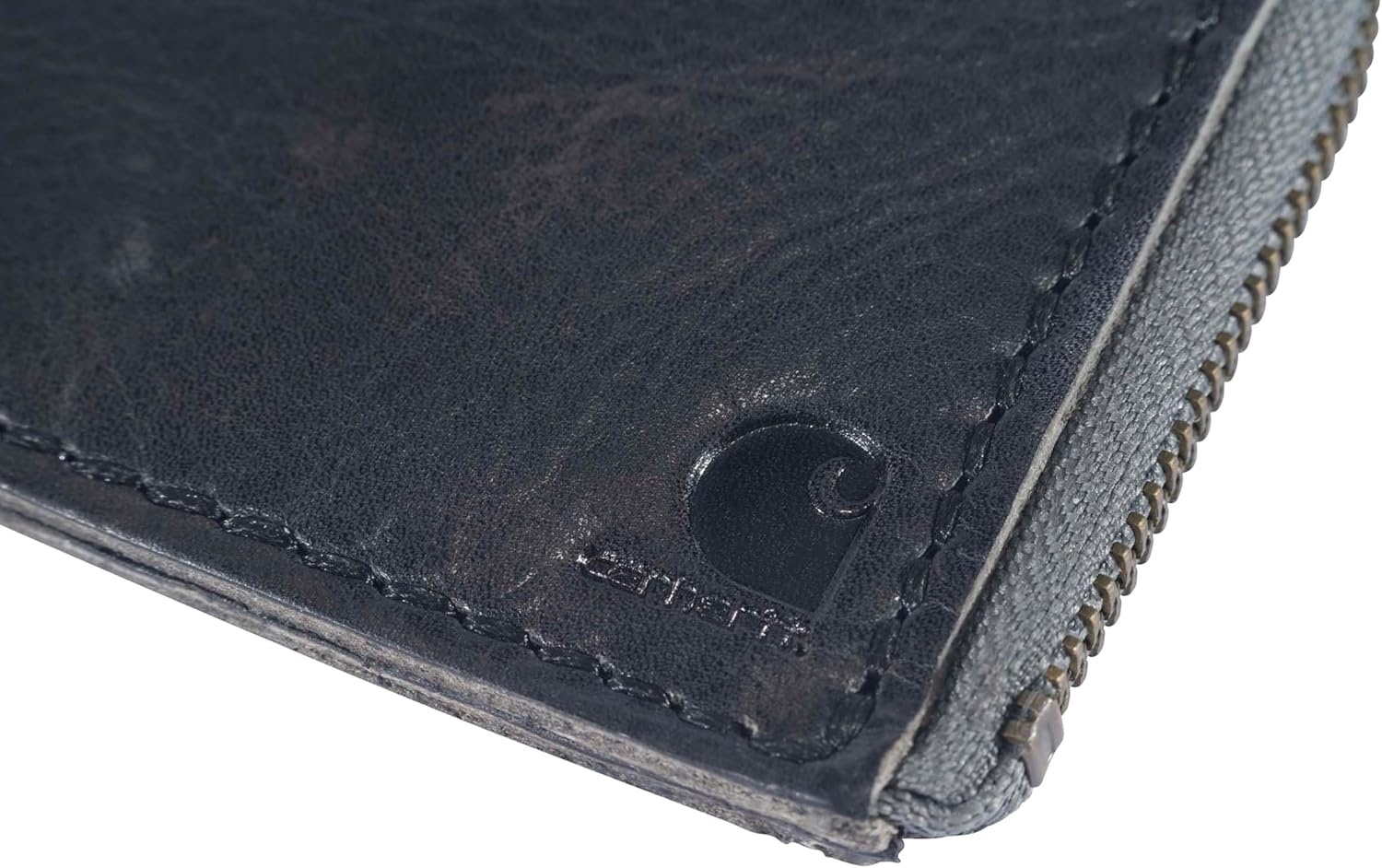 image:imageCarhartt Mens Full Grain Patina Leather Wallets Bifold and Front Pocket OptionsBlack Zipper
