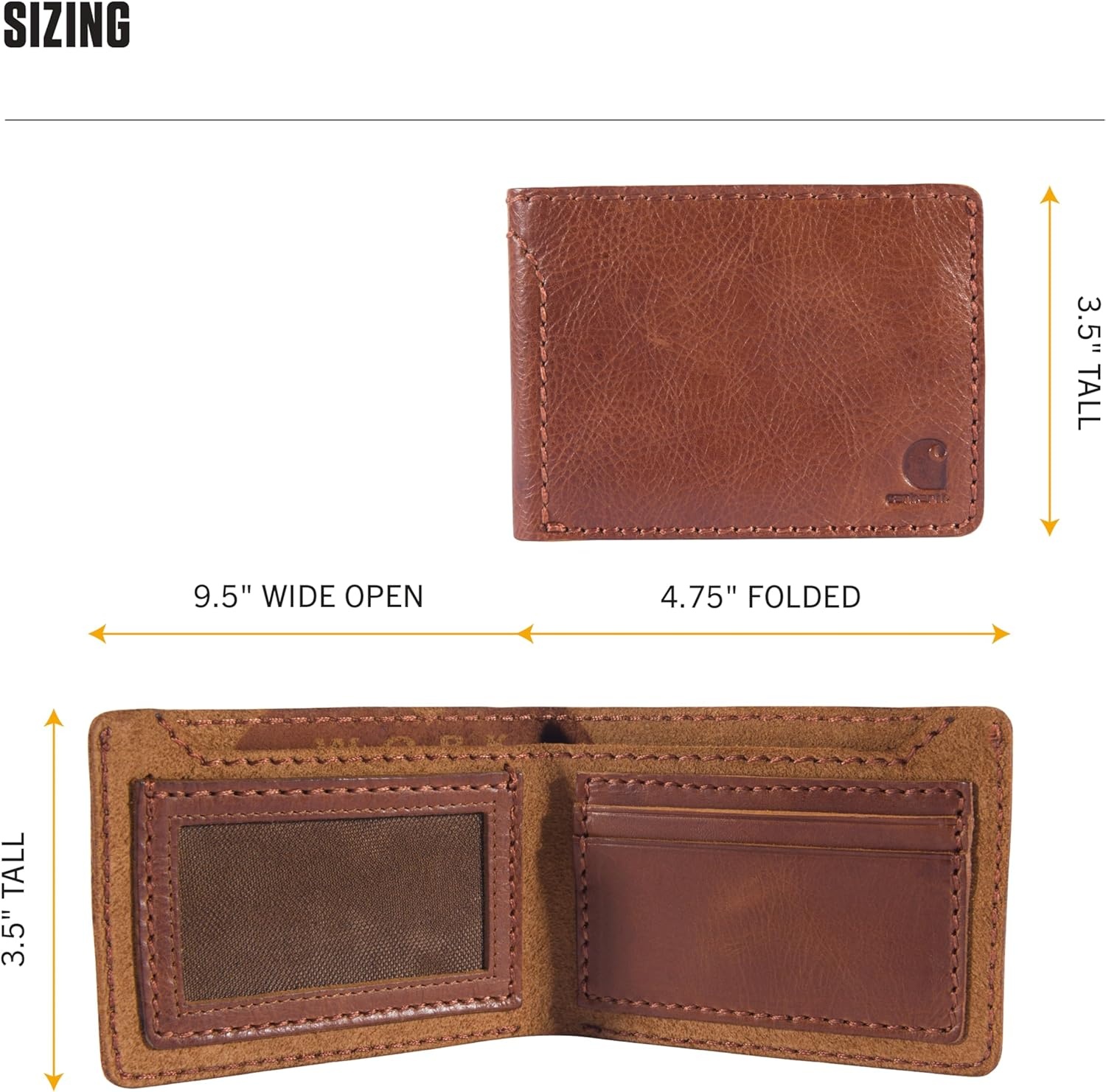 image:imageCarhartt Mens Full Grain Patina Leather Wallets Bifold and Front Pocket OptionsBrown Bifold