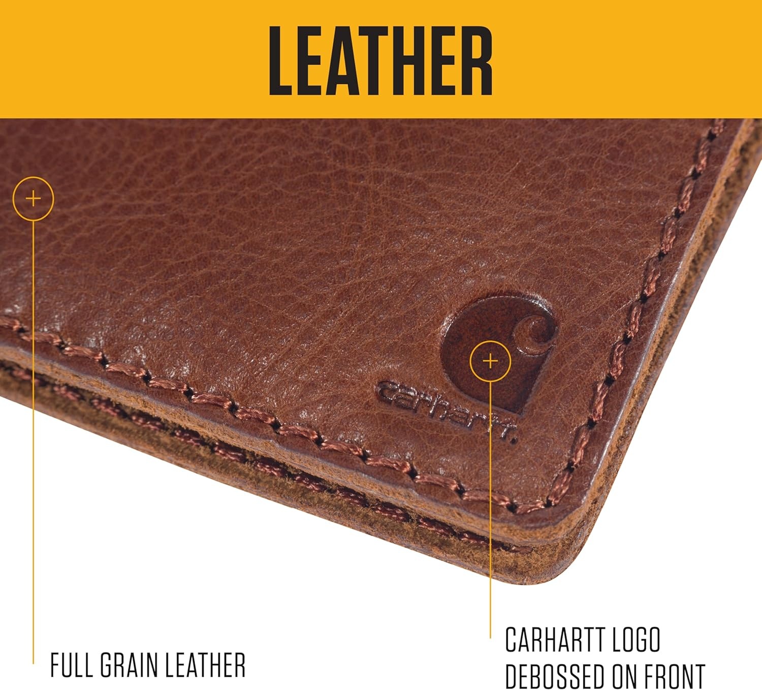 image:imageCarhartt Mens Full Grain Patina Leather Wallets Bifold and Front Pocket OptionsBrown Bifold