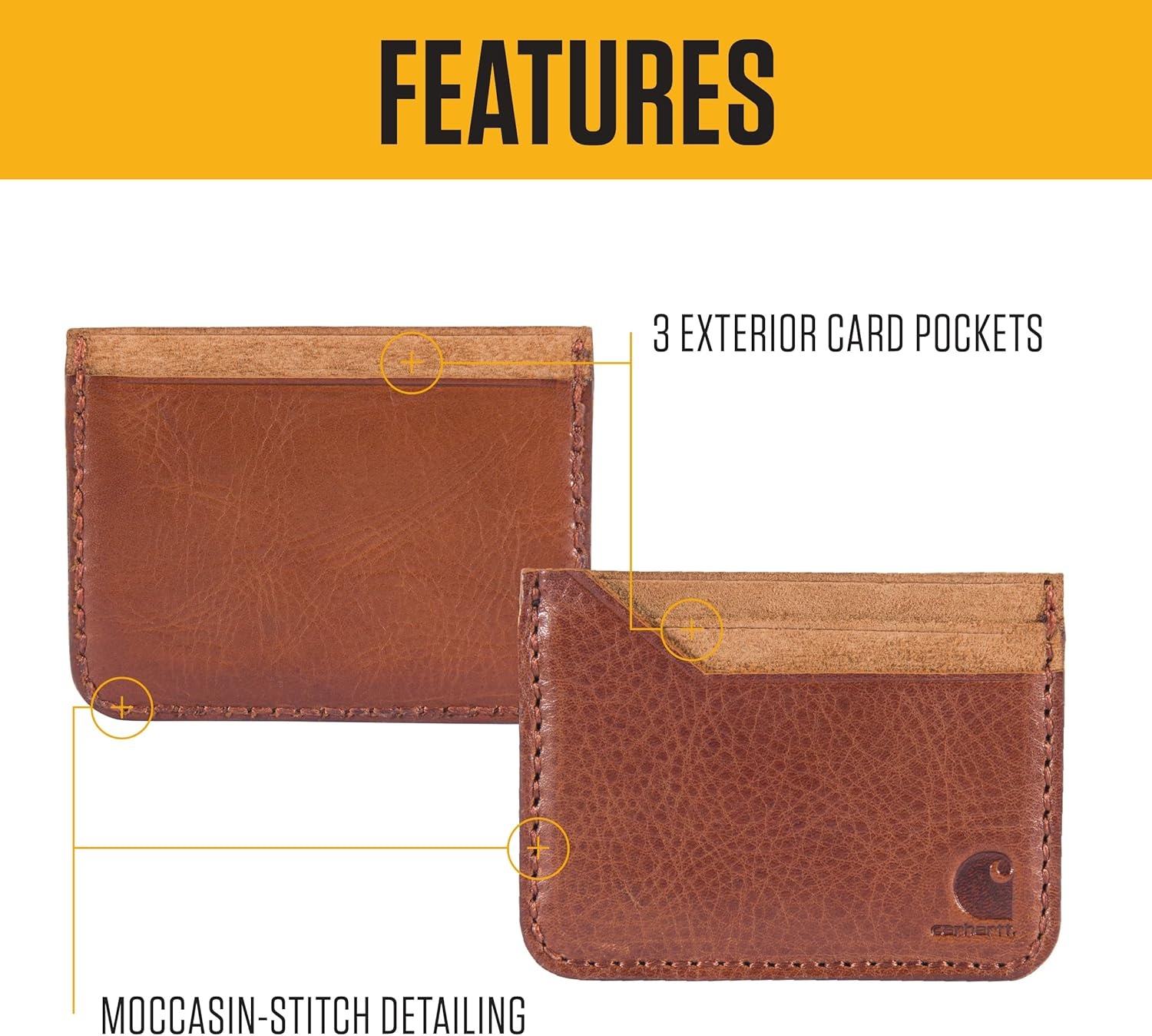 image:imageCarhartt Mens Full Grain Patina Leather Wallets Bifold and Front Pocket OptionsBrown Front Pocket