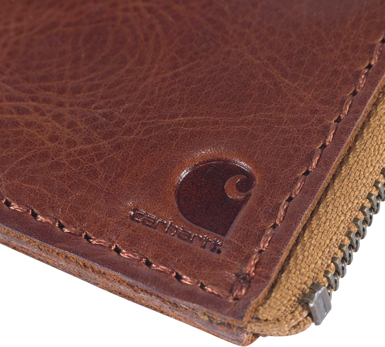 image:imageCarhartt Mens Full Grain Patina Leather Wallets Bifold and Front Pocket OptionsBrown Zipper