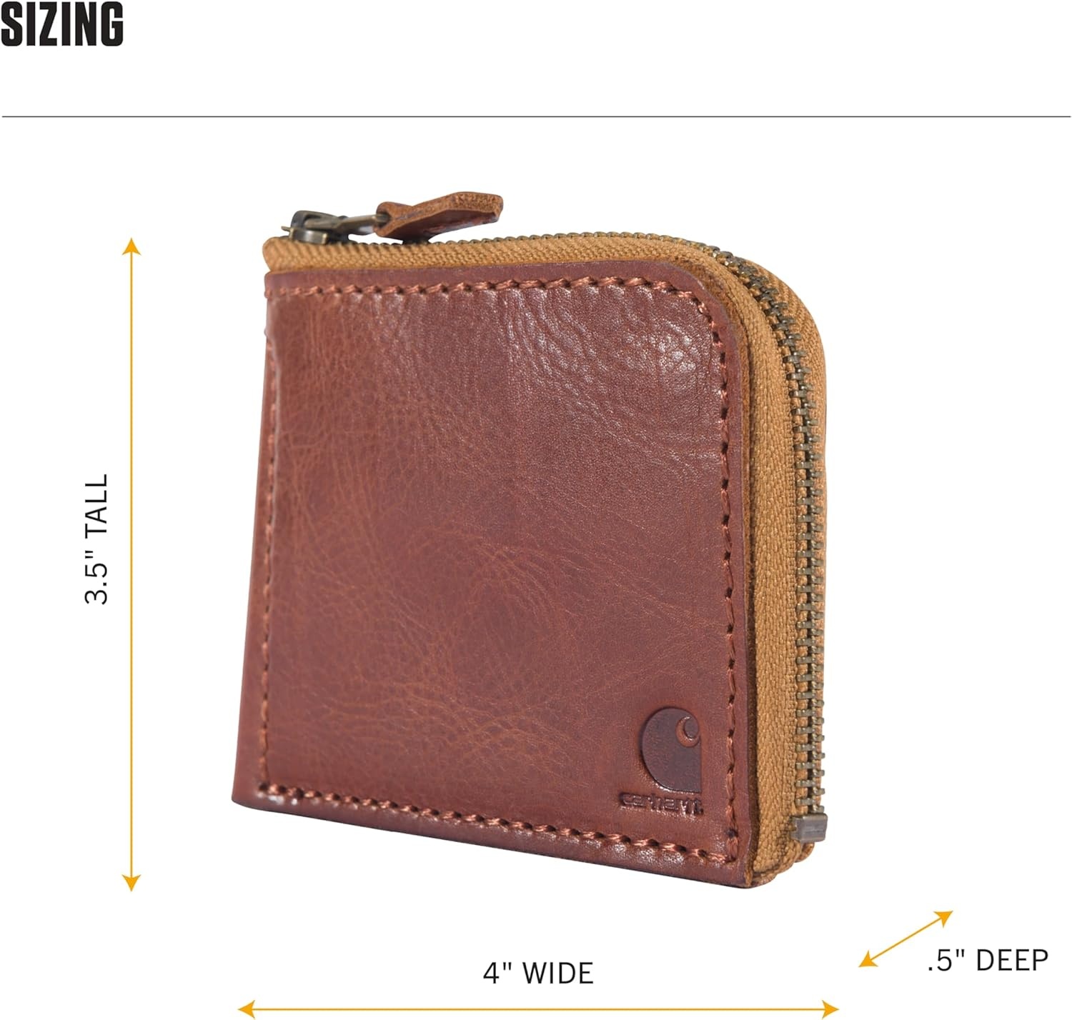 image:imageCarhartt Mens Full Grain Patina Leather Wallets Bifold and Front Pocket OptionsBrown Zipper