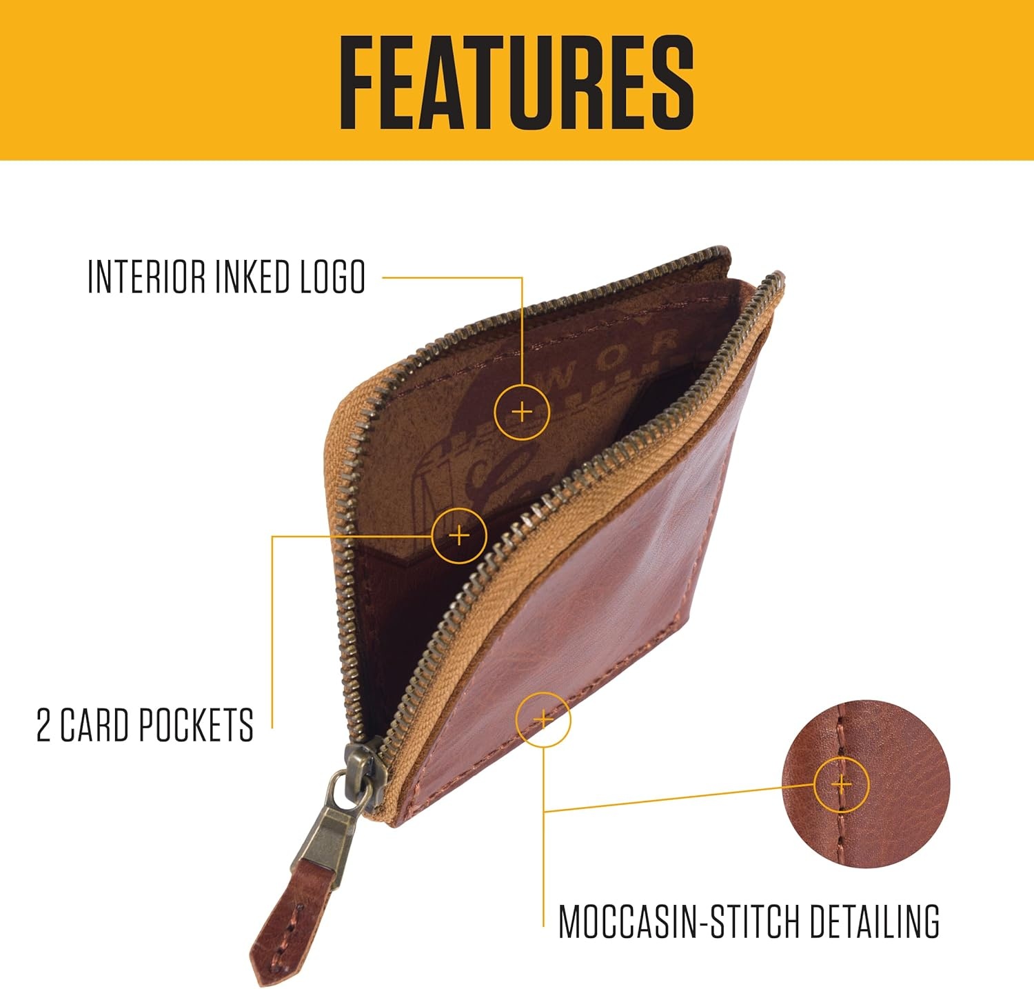 image:imageCarhartt Mens Full Grain Patina Leather Wallets Bifold and Front Pocket OptionsBrown Zipper