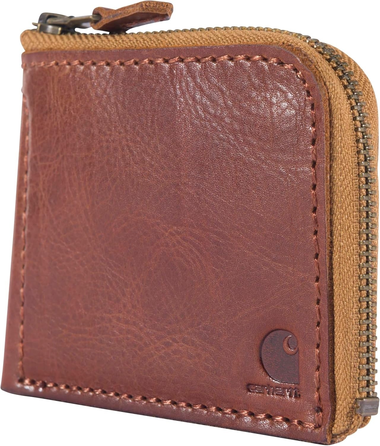 image:imageCarhartt Mens Full Grain Patina Leather Wallets Bifold and Front Pocket OptionsBrown Zipper