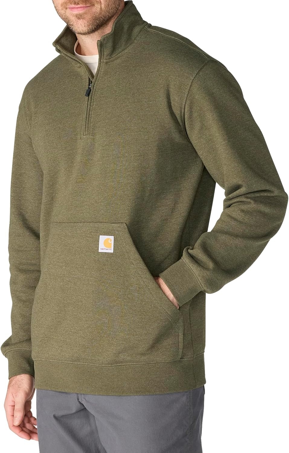 image:imageCarhartt Mens Marquette 14Zip MockNeck SweatshirtBurnished Logs Heather