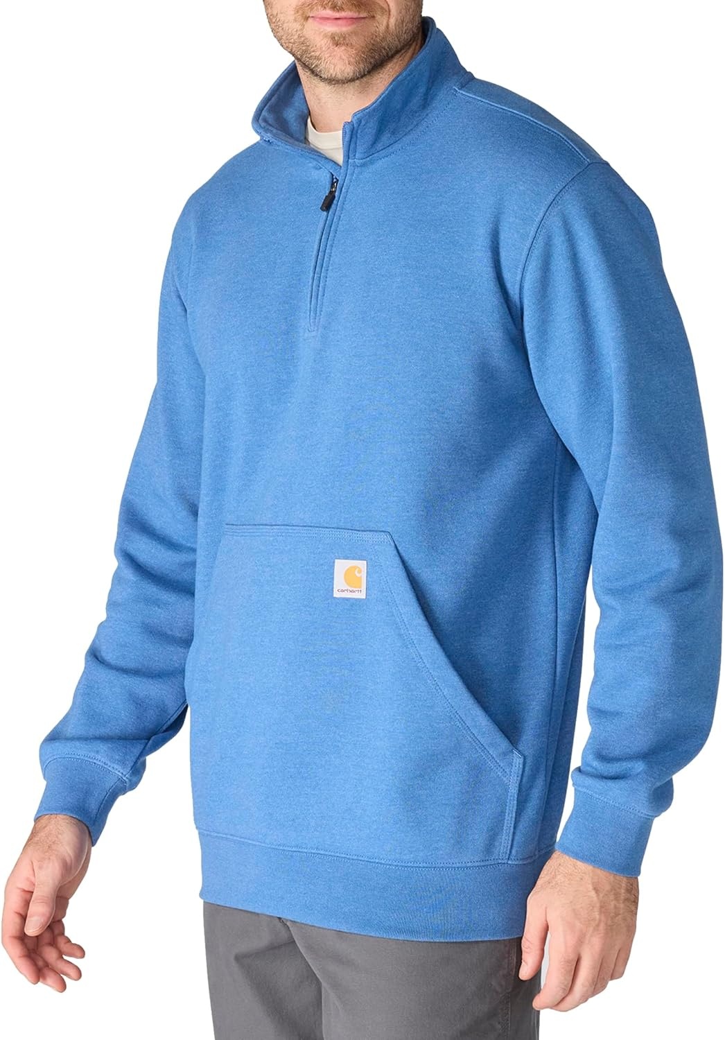 image:imageCarhartt Mens Marquette 14Zip MockNeck SweatshirtDark Tranquil Blue Heather