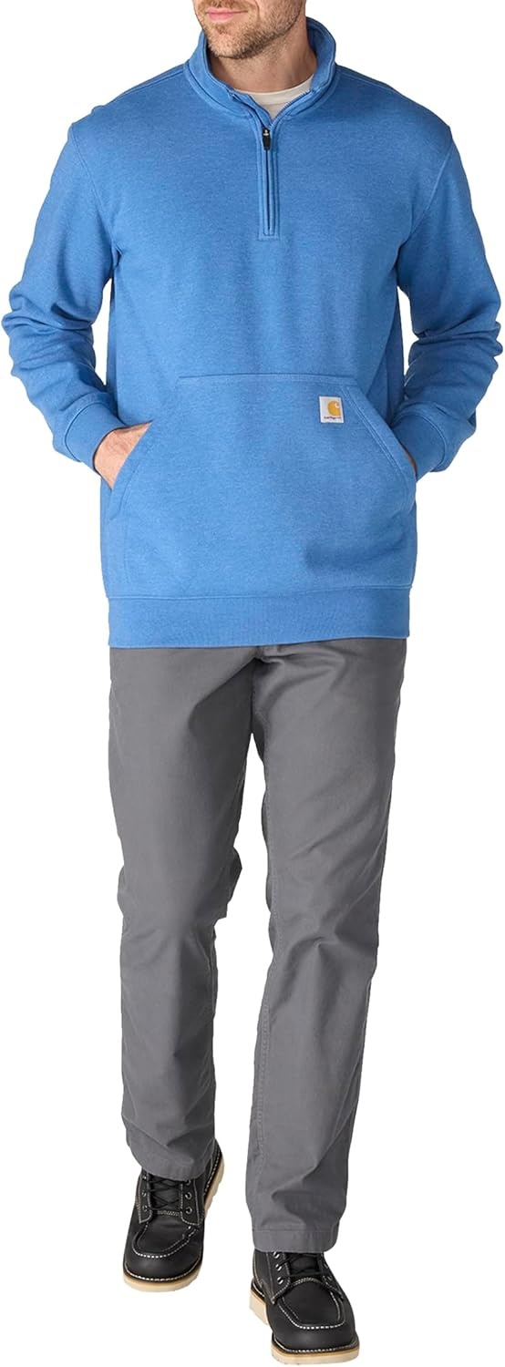 image:imageCarhartt Mens Marquette 14Zip MockNeck SweatshirtDark Tranquil Blue Heather