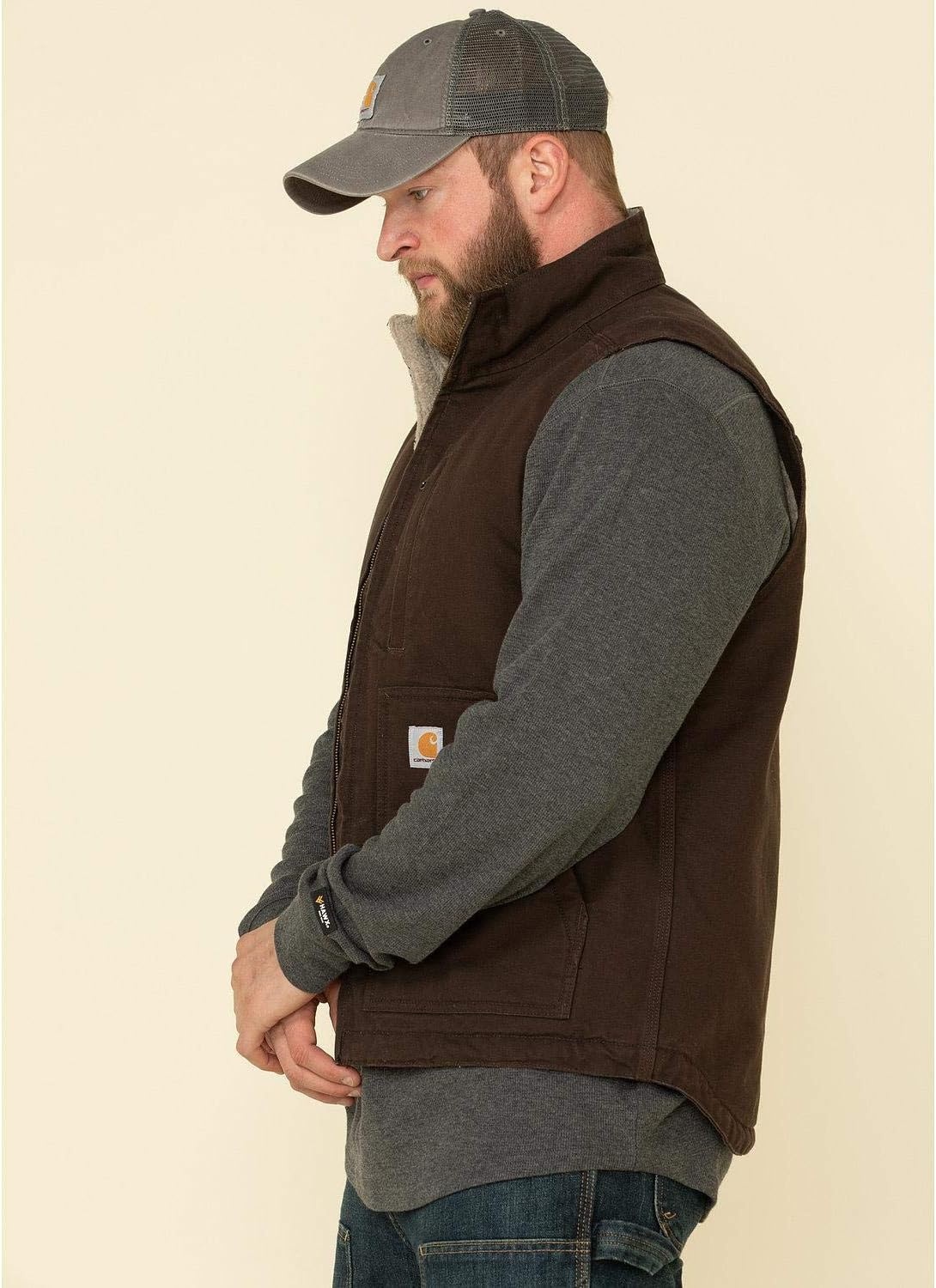 image:imageCarhartt Mens Washed Duck MockNeck VestDark Brown