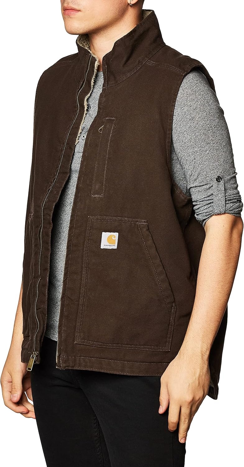 image:imageCarhartt Mens Washed Duck MockNeck VestDark Brown