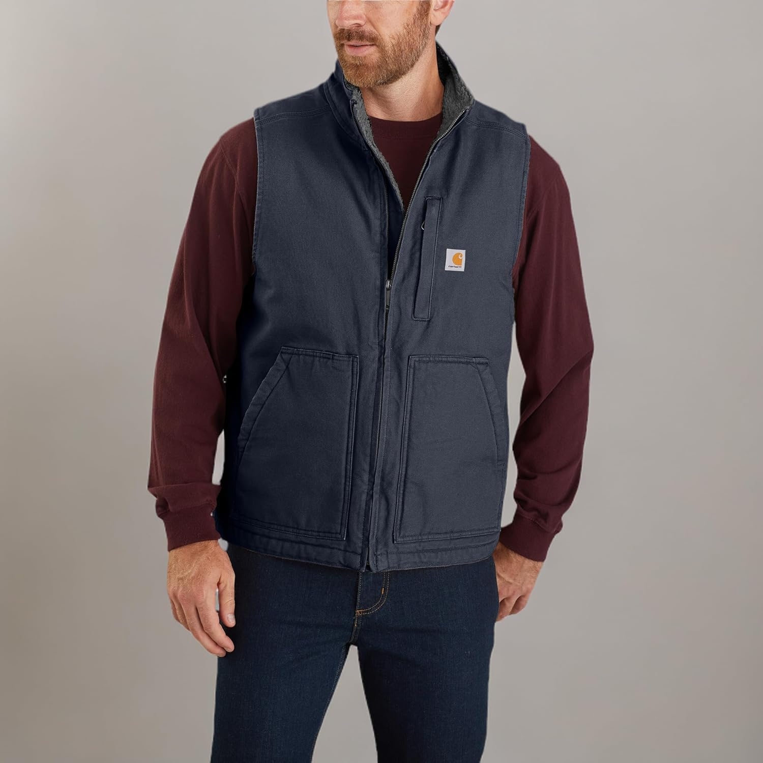 image:imageCarhartt Mens Washed Duck MockNeck VestNavy