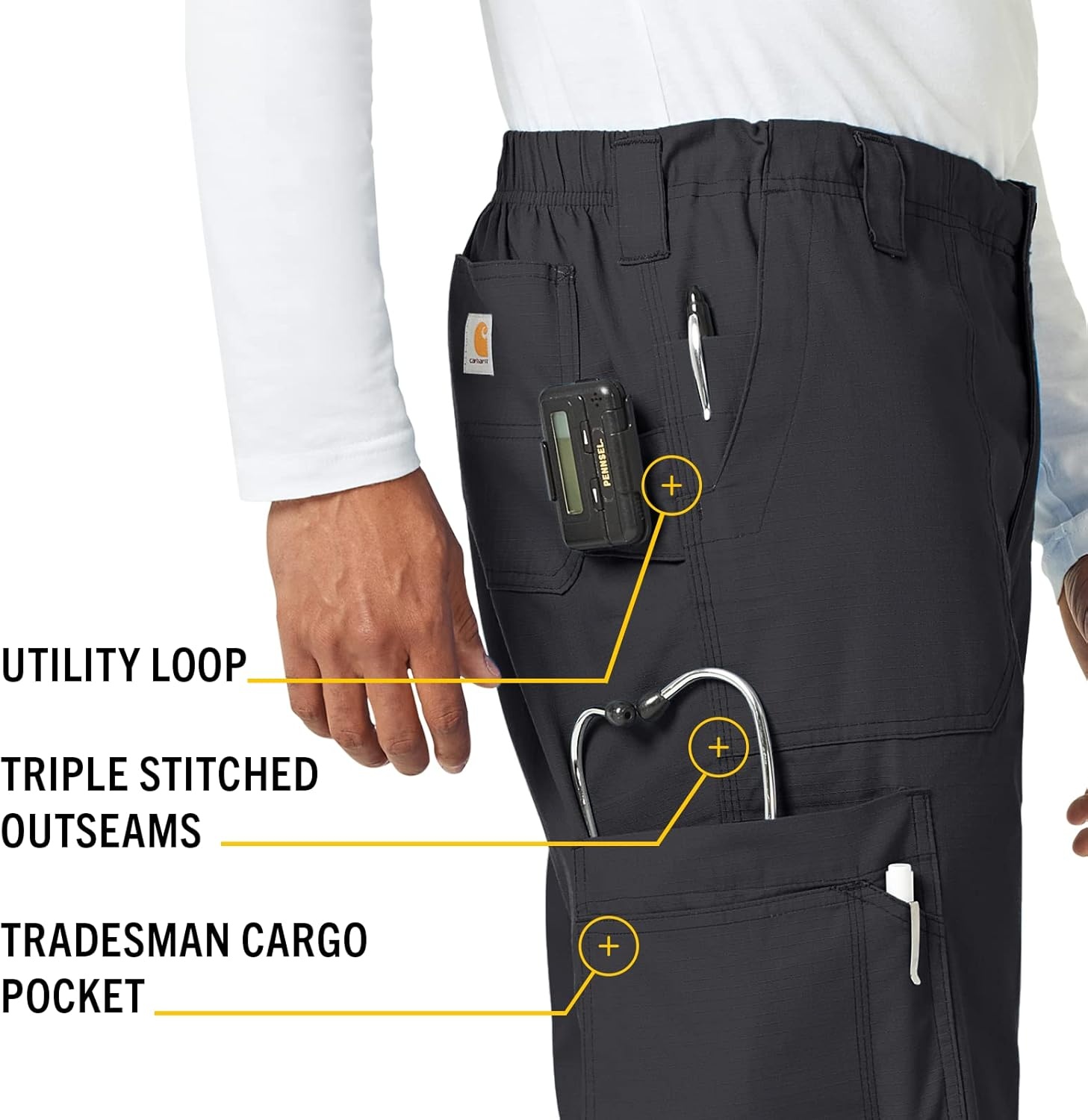 image:imageCarhartt Scrubs C54108 Mens Classic Fit Ripstop Boot Cut 8Pocket Cargo PantDark Pewter