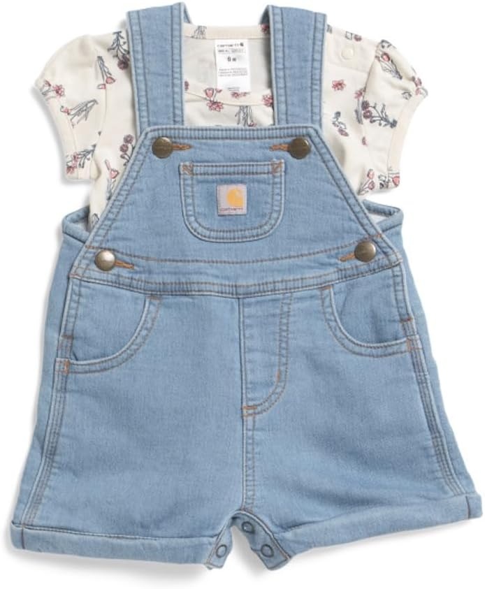 image:imageCarhartt babygirls Shortsleeve Bodysuit Shortall SetinfantandtoddlerclothingsetsLight Wash Denim